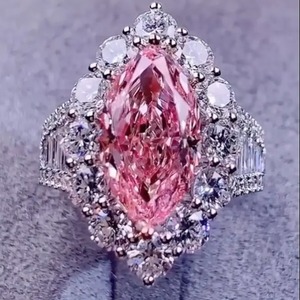 925 Moissanite Vintage Style Pink Marquise Cut Halo Engagement <b>Ring</b> In Sterling <b>Silver</b> White Gold Plated. - Product Image 1