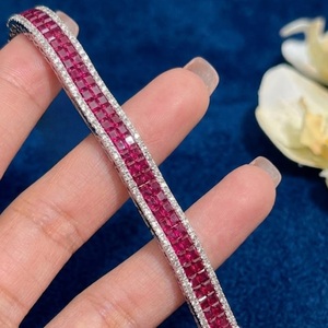Antique Jewelry Popular Design Best Quality 18k Solid White Gold Natural Diamond Princess <b>Ruby</b> Tennis <b>Bracelet</b> For Lady - Product Image 4