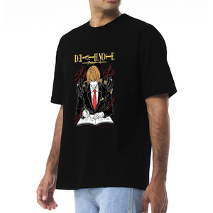 T-shirt à manches courtes noir pour homme Death Note Light Yagami, coupe classique, col rond, jersey en coton décontracté, style streetwear confortable, 250g - Product Image 4