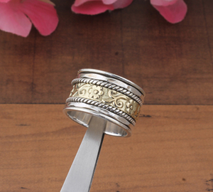 Bague unique en argent sterling et laiton, sertie de pierres torsadées, bicolore, faite à la main, tressée, pour homme et femme, bijoux de fête, vente en gros - Product Image 4