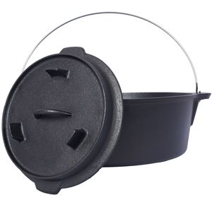 Pentola in ghisa pretrattata con coperchio a padella, ideale per campeggio, cottura a caminetto, barbecue e focolare. - Product Image 2