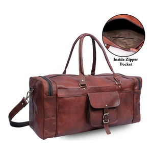Genuine Leather Customized Fashion Large Duffel <b>Bag</b> with Zipper Closure and Embossed Logo for Unisex <b>Men</b> and Women - Product Image 5
