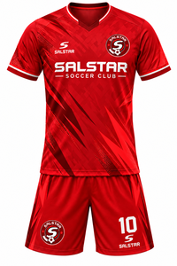 Maillot de football rouge à col en V, manches courtes, respirant, coupe athlétique, uniforme pour homme toutes saisons, impression sublimée, fabrication sur mesure - Product Image 2