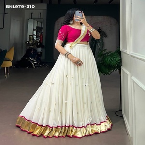 High Quality Rayon with Big-Mirror work & Zari Lace Border Full-Flared Stitched Lehenga- <b>Beads</b>-Pearl Blouse Wholesale Supply - Product Image 1