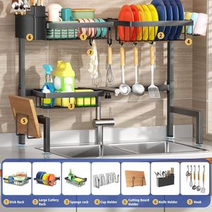 Scolapiatti a 2 livelli da posizionare sopra il lavello, grande scaffale da cucina per la maggior parte dei lavelli, drenaggio efficace per la conservazione delle stoviglie - Product Image 2