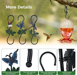 Thick Solid Steel Metal Butterfly Design Farmhouse Style Waterproof Eco-Friendly Wall Mounted <b>Garden</b> Bird Feeder <b>Hooks</b> - Product Image 4