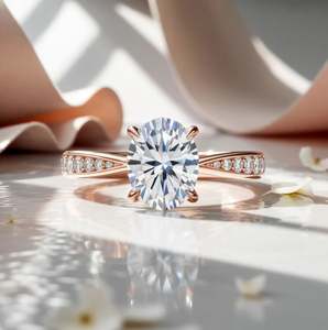 Anillo Solitario de Moissanita con Corte Ovalado, Plata de Ley Chapada en Oro, Engaste de Garras, Elegante Anillo de Promesa para Boda, Aniversario o Fiesta - Product Image 1