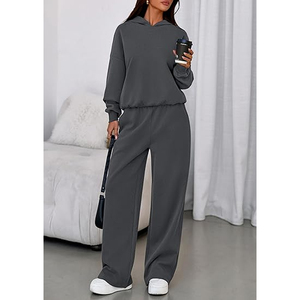 Ensemble sweat à capuche et pantalon de jogging en mélange de coton premium pour femme, tenue décontractée et confortable en molleton, couleur unie, coupe oversize - Product Image 4