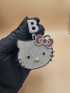 Pendentif Breloque Hip Hop en Argent Sterling 925 Plaqué Rhodium avec Moissanite Sertie Griffe, Motif Chat Glaçon et Lettre de Dessin Animé, Cadeau Bijou pour Femme - Product Image 6