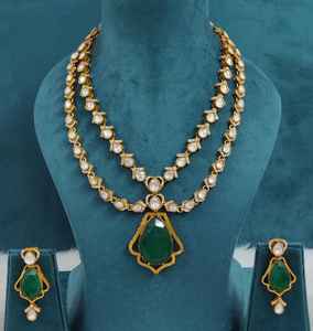 Conjunto de collar de doble capa de moissanita Polki de calidad premium, perfecto para bodas, ocasiones festivas y fiestas, ligero. - Product Image 1