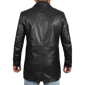 Vestes pour hommes TOPEAK Sports 2026 de qualité supérieure, longues, noires, en cuir véritable, coupe-vent, respirantes, à col carré, à simple boutonnage - Product Image 6