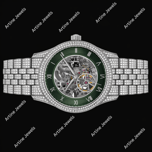 Montre sertie de diamants |   Montre à cadran vert avec diamants |   Montre automatique de luxe en moissanite - Product Image 2