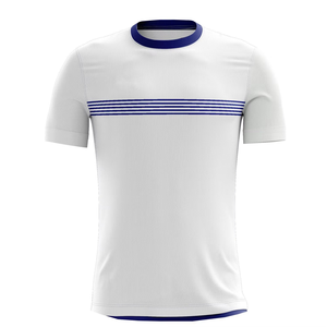 เสื้อฟุตบอลแขนสั้นคอกลมลายทางสีขาวน้ำเงินสำหรับผู้ชาย โพลีเอสเตอร์ดูดซับความชื้น ทรงปกติ เหมาะสำหรับทุกฤดูกาล - Product Image 5