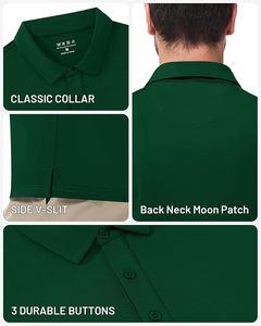 Polo Oxford à manches courtes vert uni pour homme, respirant, décontracté - Product Image 3