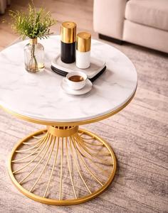 Modern Marble Top <b>Console</b> <b>Table</b> with <b>Gold</b> Metal Pedestal Base Living Room Accent Furniture - Product Image 2