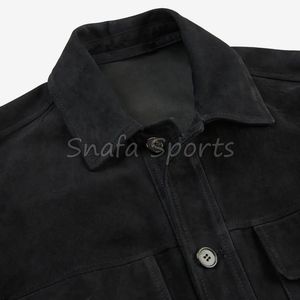 Chaqueta de Gamuza Negra para Hombre, Estilo Motero, con Cuello Camisero y Botones Fáciles de Abrochar - Product Image 4