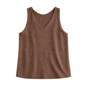 Blusa de punto sin mangas para mujer, con cuello en V, de hilo tejido, transpirable, 100% algodón, informal, holgada, a la moda, para verano - Product Image 1