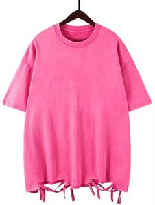 Camiseta Casual de Hombre Oversize de Manga Corta con Cuello Redondo, Tejido de Poliéster, Antipilling, 250g, con Detalles de Lazos en la Parte Inferior - Product Image 1