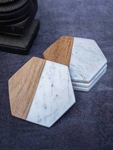 Hexagon <b>Wood</b> and Marble Coasters Set Modern Non Slip <b>Table</b> <b>Mats</b> for Home Bar Decor Natural <b>wood</b> grain coasters - Product Image 1