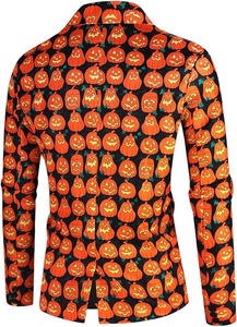 Costume d'Halloween pour homme, motif citrouille, trois pièces, coupe classique, simple boutonnage, col cranté, polyester tissé - Product Image 3