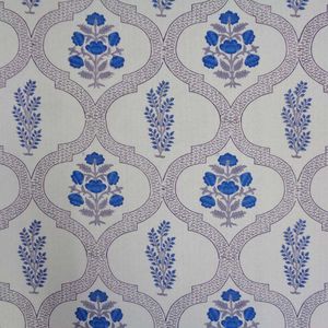 Tela de algodón estampada a mano Jaipu de 5 yardas con diseño floral azul, tejido de 20 hilos con patrón de celosía de cuatro hojas para textiles del hogar. - Product Image 3
