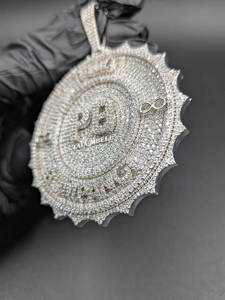 Moissanite <b>Silver</b> Round Logo Pendant Hip Hop Iced Out Statement Necklace Luxury Bling Jewelry Gift For <b>Men</b> - Product Image 5