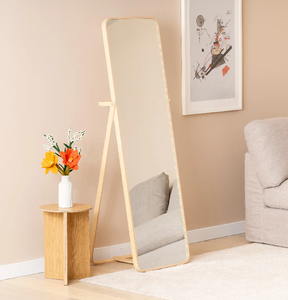 Miroir rectangulaire minimaliste moderne sur pied en bois clair, disponible à prix de gros. - Product Image 1