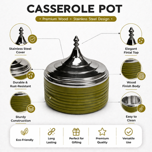 New Color Wood & Stainless Steel Serving Casserole | Hotpot Food Warmer Set Handicraft <b>Cookware</b> for Gulf Homes Premium Quality - Product Image 5