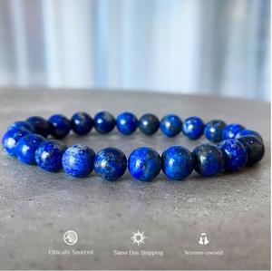 Natural Lapis Lazuli Blue <b>Beaded</b> <b>Bracelet</b> for Healing Reiki Energy Unisex Gift Jewelry 8mm - Product Image 3