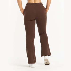 Pantalon large en molleton bleu marine pour femme, taille élastique, coupe ample, longueur intégrale, décontracté, pour l'automne, couleur unie, en maille - Product Image 3