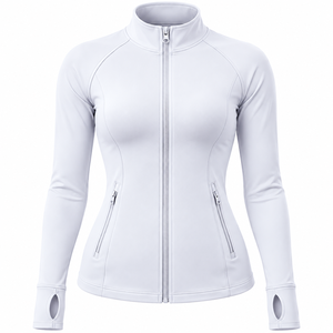 Veste de sport zippée ajustée pour femme avec logo sur le devant, manches longues, col montant, idéale pour la gym, le fitness et la course à pied - Product Image 6