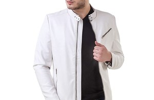 <b>Mens</b> Real Leather Zip Pocket Jacket Modern Fit <b>Coat</b> High Neck Front Closure <b>Long</b> Sleeve Casual Street Fashion Outerwear - Product Image 4