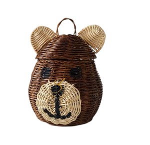 <b>Bear</b> Rattan Storage Basket with Lid Brown Woven Animal Shaped Toy Organizer Bin <b>Cute</b> Teddy <b>Bear</b> Nursery Hamper - Product Image 1
