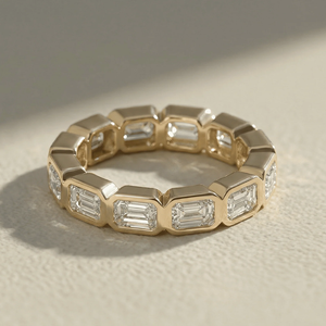 Anillo de Diamante Cultivado en Laboratorio con Certificado IGI, Corte Esmeralda, Engaste de Bisel, Banda Completa de Eternidad, Plata 925, Anillo de Aniversario de Bodas - Product Image 1