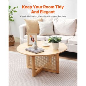 Tavolino da Caffè Moderno Boho Circolare con Contenitore, 33 Pollici, in Rattan Intrecciato e Legno con Piano in Gomma - Product Image 2