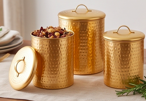 Ensemble de quatre boîtes de rangement en laiton poli doré martelé, élégantes boîtes à fruits secs, décoration de table de luxe et articles de cuisine - Product Image 4