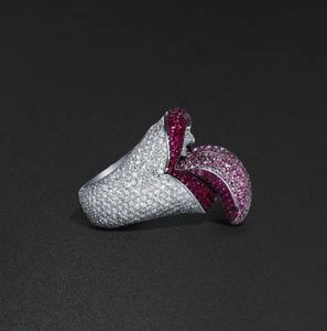 Anillo de cóctel rosa con forma de gota de agua de Imperial Jewels, para mujer, plata 925, engaste de bisel, diamantes micro pavé, joyería de lujo. - Product Image 3