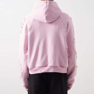 เสื้อฮู้ดดี้ผ้าฝ้าย 100% คุณภาพสูง สไตล์วินเทจ ล้างสีแบบแอซิดวอช สองชั้น แต่งดีเทลขาดๆ สำหรับฤดูหนาว - สไตล์สตรีทแวร์สุดเท่ บริการ OEM - Product Image 5