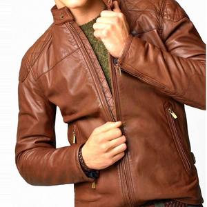 แจ็คเก็ตหนังผู้ชายคุณภาพพรีเมียมสไตล์สปอร์ต คอตั้ง แจ็คเก็ตหนังสำหรับฤดูหนาว ซิปปรับแต่งได้ - Product Image 1