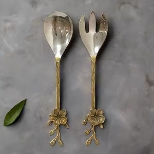 Golden Floral Salad <b>Servers</b> Metal Serving Set Elegant Tableware for <b>Buffet</b> and Dining - Product Image 1