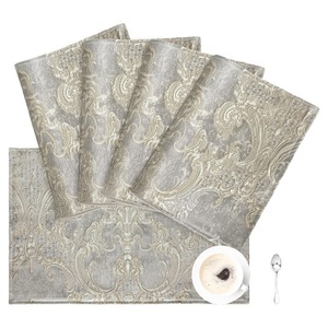 Silver Floral Jacquard Printed Custom Embroidered Unique Design 100% Organic Cotton Double Layer Coffee Dining Party <b>Table</b> <b>Mats</b> - Product Image 1