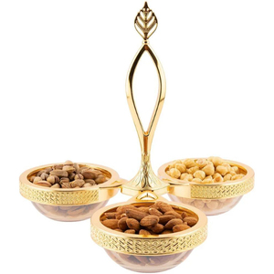 Juego de Cuencos de Metal Dorado Martillado de Lujo Moderno con Tapa y Soporte, Plato para Nueces y Dulces - Product Image 5