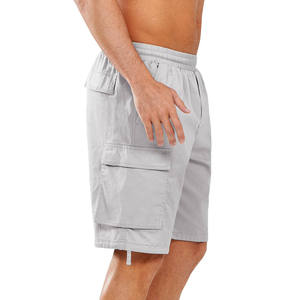 Men Light Grey <b>Cargo</b> <b>Shorts</b> Elastic Waist <b>Lightweight</b> Breathable Summer Multi Pocket Comfortable Outdoor Daily Wear Modern Fit - Product Image 2