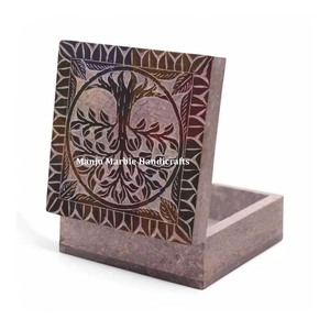 Top Ranking High-Class Manufacture Handmade Tree Of Life Carving Design Soapstone Jewelry <b>Boxes</b> With Multicolor For Giveaways - Product Image 1