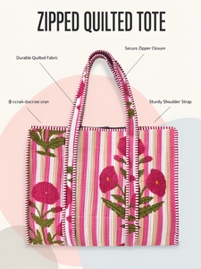 Sac fourre-tout matelassé Kantha à fermeture éclair, sac de shopping en patchwork de coton fait main, sac à bandoulière écologique - Product Image 6