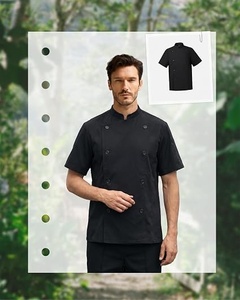 เสื้อเชฟแขนสั้นสีดำสำหรับผู้ชาย ปิดกระดุม ผ้าทอ สำหรับร้านอาหารและบาร์ - Product Image 3