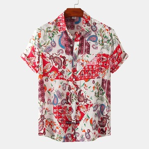 เสื้อเชิ้ตแขนสั้นลายดอกไม้สีเหลืองสำหรับผู้ชาย ปกคอพับ ผ้าป๊อปลิน พิมพ์ลาย ใส่สบายในฤดูร้อน - Product Image 3