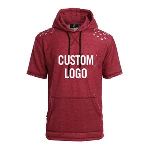Sudadera con Capucha de Manga Corta para Hombre, Estilo Desgastado - Rojo Melange - Product Image 3