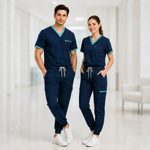 Stretch Medical <b>Scrubs</b> Set Unisex Cooling Breathable Knit Polyester Spandex Doctor Nurse Uniform - Product Image 1