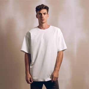 Camiseta personalizada de cuello redondo de 220 gramos para hombre, camiseta de gran tamaño Boxy recortada con hombros caídos, 100% algodón, informal, ajuste relajado en blanco - Product Image 1